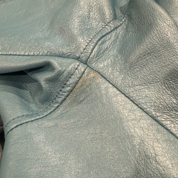 Danier Genuine Leather Jacket - Blue Teal - Coat - Motorcycle Turquoise Y2K - Picture 8 of 9